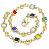 Oro Laminado Fancy Bracelet, Gold Filled Style with Multicolor Crystal, Polished, Golden Finish, 03.213.0104.08 (05 MM Thickness, 8 Inches Length)