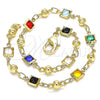 Oro Laminado Fancy Bracelet, Gold Filled Style with Multicolor Crystal, Polished, Golden Finish, 03.213.0104.08 (05 MM Thickness, 8 Inches Length)