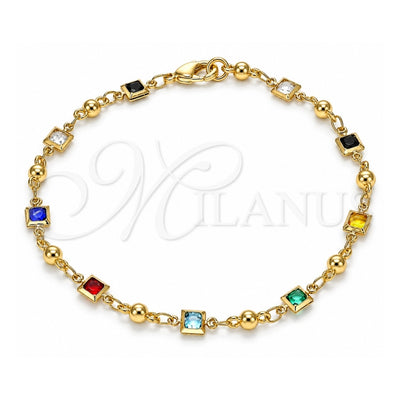 Oro Laminado Fancy Bracelet, Gold Filled Style with Multicolor Crystal, Polished, Golden Finish, 03.213.0104.08 (05 MM Thickness, 8 Inches Length)