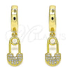Oro Laminado Huggie Hoop, Gold Filled Style Paperclip Design, with White Micro Pave, Polished, Golden Finish, 02.341.0074.15