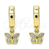 Oro Laminado Huggie Hoop, Gold Filled Style Butterfly Design, with White Micro Pave, Polished, Golden Finish, 02.341.0075.15