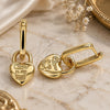 Oro Laminado Huggie Hoop, Gold Filled Style Lock and Heart Design, Polished, Golden Finish, 02.341.0077.12