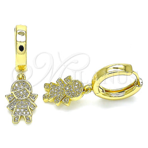 Gold Filled Hoop Earrings — Huggie Hoop Little Girl Design with White Micro — main product view — SKU 140950 | Oro Laminado aretes de aro — Huggie Hoop Little Girl diseño with blanco Micro — SKU 140950