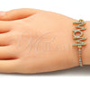 Oro Laminado Adjustable Bolo Bracelet, Gold Filled Style Mom Design, with White Micro Pave, Polished, Golden Finish, 03.341.0127.11 (01 MM Thickness, 11 Inches Length)