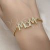 Oro Laminado Adjustable Bolo Bracelet, Gold Filled Style Mom Design, with White Micro Pave, Polished, Golden Finish, 03.341.0127.11 (01 MM Thickness, 11 Inches Length)