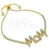 Oro Laminado Adjustable Bolo Bracelet, Gold Filled Style Mom Design, with White Micro Pave, Polished, Golden Finish, 03.341.0127.11 (01 MM Thickness, 11 Inches Length)