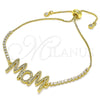 Oro Laminado Adjustable Bolo Bracelet, Gold Filled Style Mom Design, with White Micro Pave, Polished, Golden Finish, 03.341.0127.11 (01 MM Thickness, 11 Inches Length)