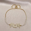 Oro Laminado Adjustable Bolo Bracelet, Gold Filled Style Mom Design, with White Micro Pave, Polished, Golden Finish, 03.341.0127.11 (01 MM Thickness, 11 Inches Length)