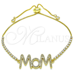 Gold Filled Bracelet — Adjustable Bolo Bracelet Mom Design with White Micro — main product view — SKU 140956 | Oro Laminado brazalete — Adjustable Bolo Bracelet Mom diseño with blanco Micro — SKU 140956