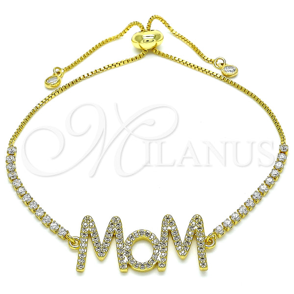 Gold Filled Bracelet — Adjustable Bolo Bracelet Mom Design with White Micro — main product view — SKU 140956 | Oro Laminado brazalete — Adjustable Bolo Bracelet Mom diseño with blanco Micro — SKU 140956