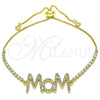 Oro Laminado Adjustable Bolo Bracelet, Gold Filled Style Mom Design, with White Micro Pave, Polished, Golden Finish, 03.341.0127.11 (01 MM Thickness, 11 Inches Length)