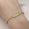Oro Laminado Adjustable Bolo Bracelet, Gold Filled Style Mom Design, with White Micro Pave, Polished, Golden Finish, 03.341.0128.11 (01 MM Thickness, 11 Inches Length)
