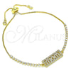 Oro Laminado Adjustable Bolo Bracelet, Gold Filled Style Mom Design, with White Micro Pave, Polished, Golden Finish, 03.341.0128.11 (01 MM Thickness, 11 Inches Length)
