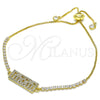 Oro Laminado Adjustable Bolo Bracelet, Gold Filled Style Mom Design, with White Micro Pave, Polished, Golden Finish, 03.341.0128.11 (01 MM Thickness, 11 Inches Length)