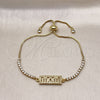 Oro Laminado Adjustable Bolo Bracelet, Gold Filled Style Mom Design, with White Micro Pave, Polished, Golden Finish, 03.341.0128.11 (01 MM Thickness, 11 Inches Length)