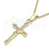 Oro Laminado Pendant Necklace, Gold Filled Style Crucifix Design, Polished, Golden Finish, 04.242.0101.20