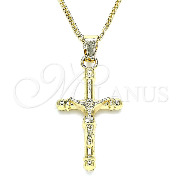 Oro Laminado Pendant Necklace, Gold Filled Style Crucifix Design, Polished, Golden Finish, 04.242.0101.20