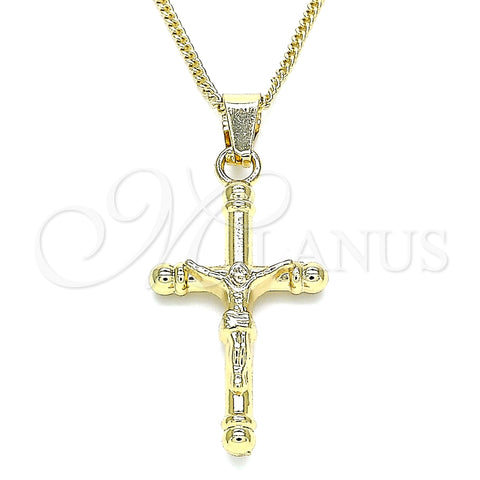 Oro Laminado Pendant Necklace, Gold Filled Style Crucifix Design, Polished, Golden Finish, 04.242.0101.20