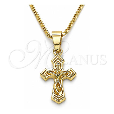 Oro Laminado Pendant Necklace, Gold Filled Style Crucifix Design, Polished, Golden Finish, 04.242.0102.20 (02 MM Thickness, 20 Inches Length)