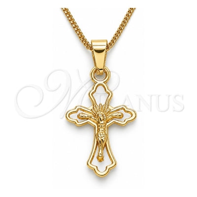 Oro Laminado Pendant Necklace, Gold Filled Style Crucifix Design, Polished, Golden Finish, 04.242.0105.20 (02 MM Thickness, 20 Inches Length)