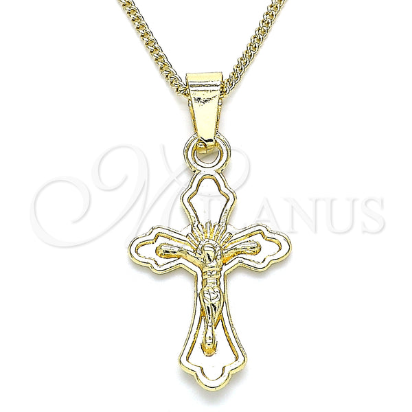 Oro Laminado Pendant Necklace, Gold Filled Style Crucifix Design, Polished, Golden Finish, 04.242.0105.20 (02 MM Thickness, 20 Inches Length)