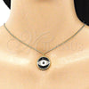 Oro Laminado Pendant Necklace, Gold Filled Style Evil Eye Design, with White Micro Pave, Black Enamel Finish, Golden Finish, 04.313.0030.20 (02 MM Thickness, 20 Inches Length)
