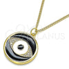 Oro Laminado Pendant Necklace, Gold Filled Style Evil Eye Design, with White Micro Pave, Black Enamel Finish, Golden Finish, 04.313.0030.20 (02 MM Thickness, 20 Inches Length)