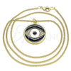 Oro Laminado Pendant Necklace, Gold Filled Style Evil Eye Design, with White Micro Pave, Black Enamel Finish, Golden Finish, 04.313.0030.20 (02 MM Thickness, 20 Inches Length)