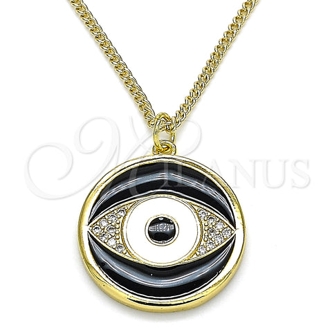 Oro Laminado Pendant Necklace, Gold Filled Style Evil Eye Design, with White Micro Pave, Black Enamel Finish, Golden Finish, 04.313.0030.20 (02 MM Thickness, 20 Inches Length)