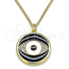 Oro Laminado Pendant Necklace, Gold Filled Style Evil Eye Design, with White Micro Pave, Black Enamel Finish, Golden Finish, 04.313.0030.20 (02 MM Thickness, 20 Inches Length)