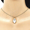 Oro Laminado Pendant Necklace, Gold Filled Style Hand of God Design, with White Cubic Zirconia, White Enamel Finish, Golden Finish, 04.313.0031.20 (02 MM Thickness, 20 Inches Length)
