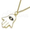 Oro Laminado Pendant Necklace, Gold Filled Style Hand of God Design, with White Cubic Zirconia, White Enamel Finish, Golden Finish, 04.313.0031.20 (02 MM Thickness, 20 Inches Length)