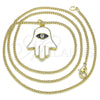 Oro Laminado Pendant Necklace, Gold Filled Style Hand of God Design, with White Cubic Zirconia, White Enamel Finish, Golden Finish, 04.313.0031.20 (02 MM Thickness, 20 Inches Length)