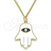 Oro Laminado Pendant Necklace, Gold Filled Style Hand of God Design, with White Cubic Zirconia, White Enamel Finish, Golden Finish, 04.313.0031.20 (02 MM Thickness, 20 Inches Length)