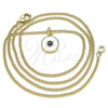 Oro Laminado Pendant Necklace, Gold Filled Style Evil Eye Design, White Enamel Finish, Golden Finish, 04.313.0033.20 (02 MM Thickness, 20 Inches Length)