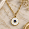 Oro Laminado Pendant Necklace, Gold Filled Style Evil Eye Design, White Enamel Finish, Golden Finish, 04.313.0033.20 (02 MM Thickness, 20 Inches Length)