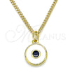 Oro Laminado Pendant Necklace, Gold Filled Style Evil Eye Design, White Enamel Finish, Golden Finish, 04.313.0033.20 (02 MM Thickness, 20 Inches Length)