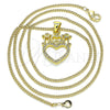 Oro Laminado Pendant Necklace, Gold Filled Style Heart and Mom Design, with White Micro Pave, Polished, Golden Finish, 04.313.0036.20 (02 MM Thickness, 20 Inches Length)
