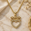Oro Laminado Pendant Necklace, Gold Filled Style Heart and Mom Design, with White Micro Pave, Polished, Golden Finish, 04.313.0036.20 (02 MM Thickness, 20 Inches Length)