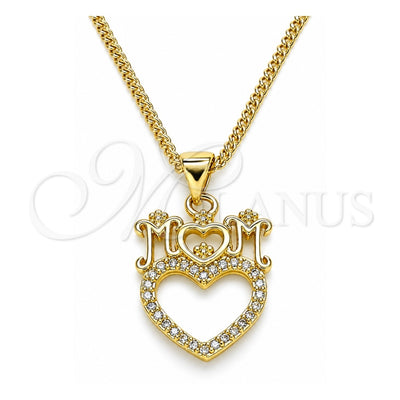 Oro Laminado Pendant Necklace, Gold Filled Style Heart and Mom Design, with White Micro Pave, Polished, Golden Finish, 04.313.0036.20 (02 MM Thickness, 20 Inches Length)
