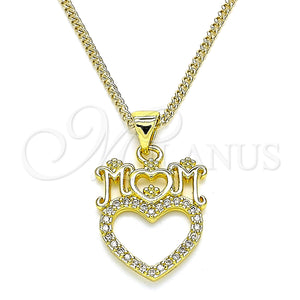 Gold Filled Necklace — Pendant Necklace Heart and Mom Design with White — main product view — SKU 140987 | Oro Laminado collar — Pendant Necklace corazón and Mom diseño with blanco — SKU 140987
