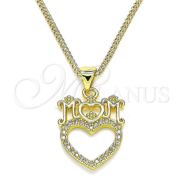 Gold Filled Necklace — Pendant Necklace Heart and Mom Design with White — main product view — SKU 140987 | Oro Laminado collar — Pendant Necklace corazón and Mom diseño with blanco — SKU 140987