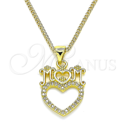 Oro Laminado Pendant Necklace, Gold Filled Style Heart and Mom Design, with White Micro Pave, Polished, Golden Finish, 04.313.0036.20 (02 MM Thickness, 20 Inches Length)