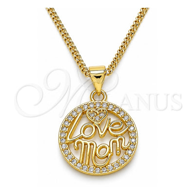 Oro Laminado Pendant Necklace, Gold Filled Style Love and Mom Design, with White Micro Pave, Polished, Golden Finish, 04.313.0037.20 (02 MM Thickness, 20 Inches Length)