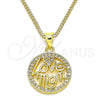 Oro Laminado Pendant Necklace, Gold Filled Style Love and Mom Design, with White Micro Pave, Polished, Golden Finish, 04.313.0037.20 (02 MM Thickness, 20 Inches Length)