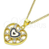 Oro Laminado Pendant Necklace, Gold Filled Style Heart and Baguette Design, with White Cubic Zirconia, Black Enamel Finish, Golden Finish, 04.313.0040.20 (02 MM Thickness, 20 Inches Length)