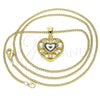 Oro Laminado Pendant Necklace, Gold Filled Style Heart and Baguette Design, with White Cubic Zirconia, Black Enamel Finish, Golden Finish, 04.313.0040.20 (02 MM Thickness, 20 Inches Length)