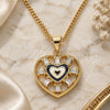 Oro Laminado Pendant Necklace, Gold Filled Style Heart and Baguette Design, with White Cubic Zirconia, Black Enamel Finish, Golden Finish, 04.313.0040.20 (02 MM Thickness, 20 Inches Length)