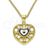 Oro Laminado Pendant Necklace, Gold Filled Style Heart and Baguette Design, with White Cubic Zirconia, Black Enamel Finish, Golden Finish, 04.313.0040.20 (02 MM Thickness, 20 Inches Length)