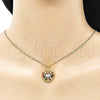 Oro Laminado Pendant Necklace, Gold Filled Style Heart and Baguette Design, with Multicolor Cubic Zirconia, Black Enamel Finish, Golden Finish, 04.313.0040.1.20 (02 MM Thickness, 20 Inches Length)
